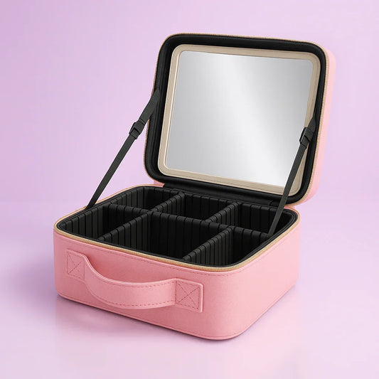 Maleta de Maquillaje Completa – ¡Con Espejo e Iluminación!